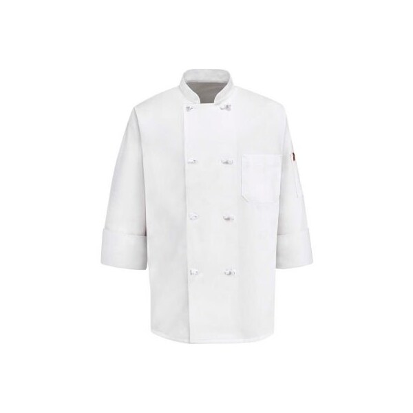 Chef Designs 8 Button-Front Chef Coat, Thermometer Pocket, Cloth Buttons, White, Poly/Cotton, XL